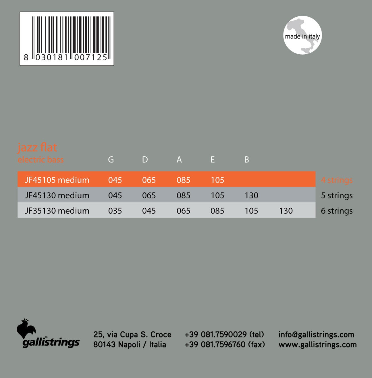 Galli Nickel Flat Wound Bass Set